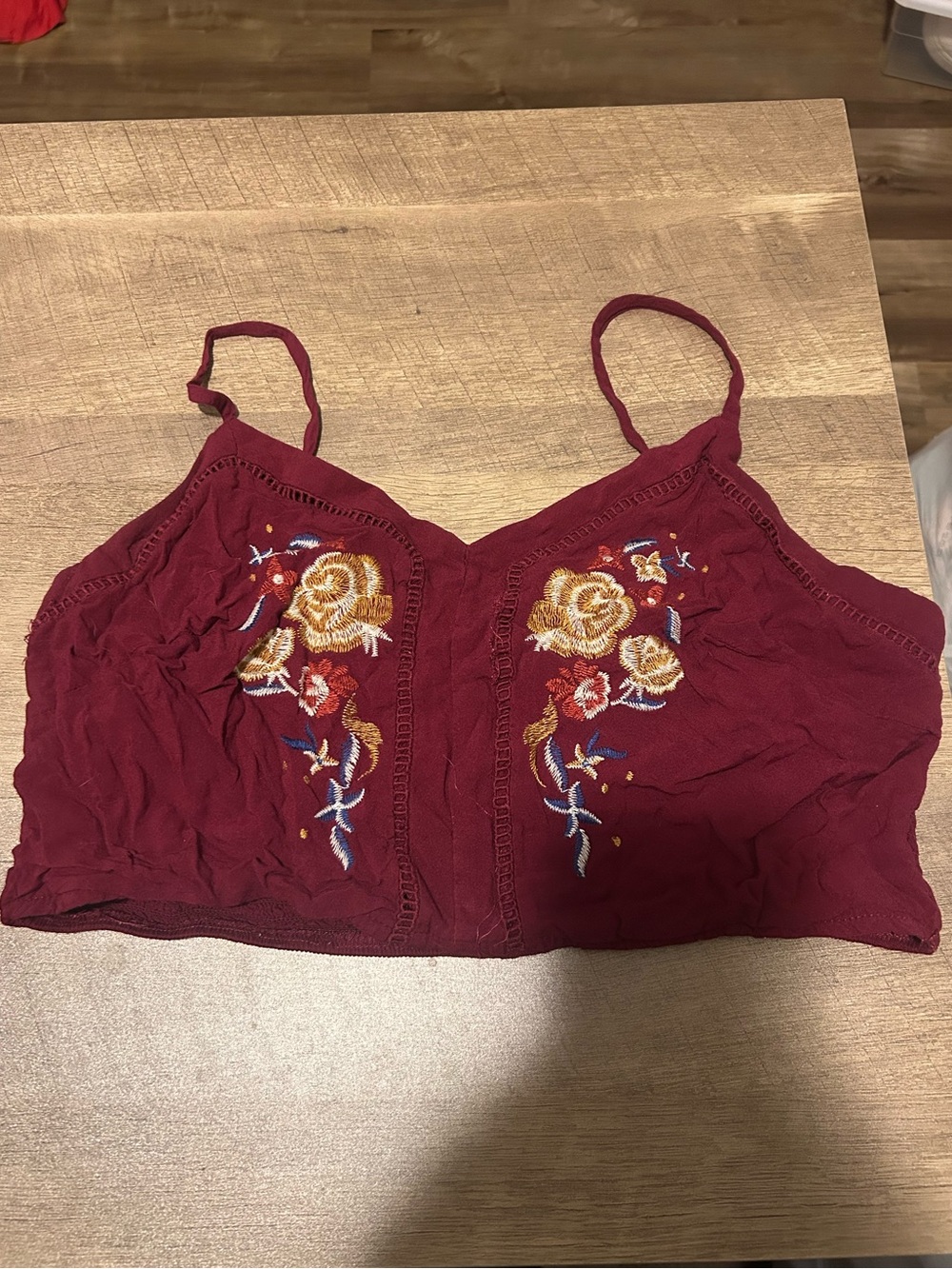 Xhilaration Burgundy Floral Embroidered Camisole